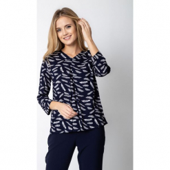 Granatowa bluzka z kontrafałdą QUIOSQUE. Białe bluzki longsleeves QUIOSQUE, z nadrukiem, z jeansu. W wyprzedaży za 79,99 zł.