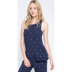 Dkny - Top piżamowy. Niebieskie piżamy damskie DKNY, s, bez wzorów, z elastanu, z okrągłym kołnierzem. W wyprzedaży za 79,90 zł.