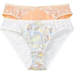 Figi (2 pary), bawełna organiczna bonprix z nadrukiem + łososiowy. Białe majtki damskie bonprix, z nadrukiem, z bawełny. Za 39,98 zł.