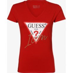 Guess Jeans - T-shirt damski, czerwony. Czerwone t-shirty damskie Guess Jeans, s, z nadrukiem, z jeansu, glamour, bez kołnierzyka. Za 119,95 zł.