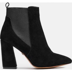 Czarne botki damskie. Czarne botki damskie skórzane marki Kazar, eleganckie, na wysokim obcasie. Za 569,00 zł.