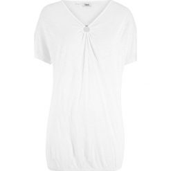 Shirt bawełniany z przędzy mieszankowej, z marszczeniem bonprix biały. Koszulki damskie bonprix. Za 54,99 zł.