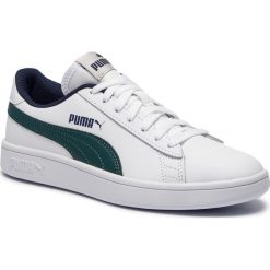 Sneakersy PUMA - Smash V2 L Jr 365170 10 Puma White/Ponderosa Pine. Białe trampki chłopięce Puma, bez wzorów, ze skóry ekologicznej, na sznurówki. W wyprzedaży za 129,99 zł.