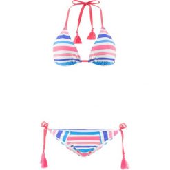 Stroje kąpielowe damskie: Bikini z trójkątnymi miseczkami (2 części) bonprix niebiesko-koralowo-srebrny