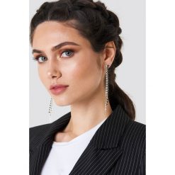 Kolczyki damskie: NA-KD Accessories Wiszące kolczyki ze strassem – Black,Silver