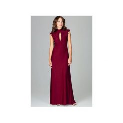 Sukienka K486 Bordo. Czerwone sukienki damskie Lenitif, xl, bez wzorów, eleganckie, z falbankami, bez rękawów, maxi, rozkloszowane. Za 179,00 zł.