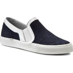 Tenisówki CARINII - B2766 Jeans/Nappa Biała. Niebieskie półbuty damskie Carinii, bez wzorów, z jeansu, bez zapięcia. W wyprzedaży za 169,00 zł.