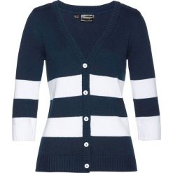 Sweter rozpinany bonprix ciemnoniebiesko-biały. Niebieskie swetry damskie bonprix, bez wzorów, bez rękawów, bez kaptura. Za 74,99 zł.
