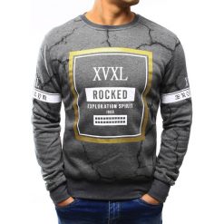 Bluzy męskie: Bluza męska bez kaptura z nadrukiem antracytowa (bx3087)