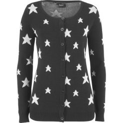 Sweter rozpinany w gwiazdy bonprix czarno-kremowy. Czarne kardigany damskie bonprix. Za 59,99 zł.