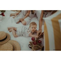 Komplet lniany La Habana mini baby. Szare sukienki niemowlęce Pakamera, bez wzorów, ze lnu, bez rękawów, mini. Za 129,00 zł.