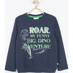 Koszulka. Niebieskie t-shirty chłopięce z długim rękawem marki DINOSAUR, z aplikacjami, z elastanu. Za 34,90 zł.