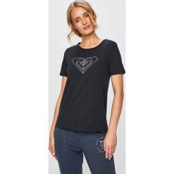 Roxy - Top. Czarne bluzki damskie Roxy, s, z nadrukiem, z bawełny, z okrągłym kołnierzem. W wyprzedaży za 69,90 zł.