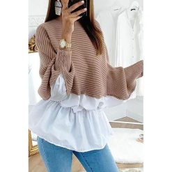 Bluzka damska TATLY BEIGE. Brązowe koszule damskie Bluzka damska TATLY BEIGE, uniwersalny, bez wzorów, bez kołnierzyka, bez rękawów. W wyprzedaży za 89,00 zł.
