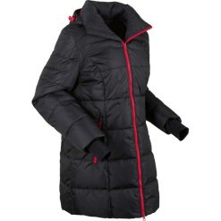 Ciepła długa kurtka pikowana funkcyjna bonprix czarno-ciemnoczerwony. Czarne kurtki damskie bonprix, bez wzorów, długie, bez kaptura. Za 239,99 zł.