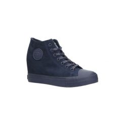 Buty Big Star Granatowe sneakersy trampki sznurowane na koturnie BB274089. Szare sneakersy damskie marki BIG STAR. Za 98,99 zł.