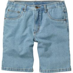 Bermudy dżinsowe z elastycznym paskiem po bokach Classic Fit bonprix niebieski bleached. Niebieskie spodenki i szorty męskie bonprix, m, w paski, z jeansu. Za 69,99 zł.