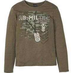 Shirt z długim rękawem Slim Fit bonprix ciemnooliwkowy. Zielone koszulki męskie bonprix, xl, bez wzorów, z okrągłym kołnierzem, z długim rękawem, długie. Za 49,99 zł.