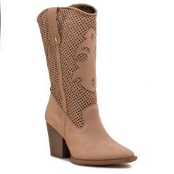 Kozaki R.POLAŃSKI - 1070 Camel Nubuk. Pomarańczowe kozaki damskie R.Polański, ze skóry, bez obcasa, na obcasie, bez zapięcia. Za 549,00 zł.