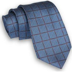 Niebiesko-Brązowy Klasyczny Męski Krawat -ALTIES- 7cm, Szeroki, w Grubą Kratę KRALTS0325. Niebieskie krawaty męskie Alties, bez wzorów, z tkaniny, eleganckie. Za 40,00 zł.