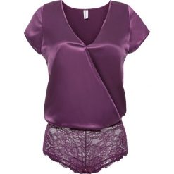 Body Premium z satynowym połyskiem bonprix czarny bez. Fioletowe body damskie bonprix, w koronkowe wzory, z satyny. Za 59,99 zł.