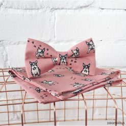 Poszetki męskie: Dogue. Różowa mucha w buldogi + poszetka