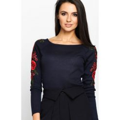 Bluzki damskie: Granatowa Bluzka Flowery Sleeves