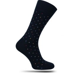 Ciemne Granatowe Skarpetki - MORE - Męskie, w Kolorowe Kropki, Casualowe SKMORE070051kropki. Niebieskie skarpetki męskie More, bez wzorów, z tkaniny. Za 12,90 zł.