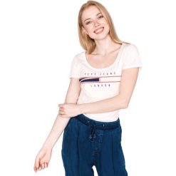 Pepe Jeans Susana Koszulka Biały Beżowy. Brązowe koszulki damskie Pepe Jeans, xs, z nadrukiem, z bawełny, bez kołnierzyka, z krótkim rękawem. Za 128,95 zł.