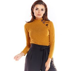 Sweter A315 camel. Brązowe swetry damskie Awama, xl, z aplikacjami, z dzianiny, wizytowe, długie. Za 152,52 zł.