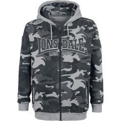 Lonsdale London Newstead Bluza z kapturem rozpinana kamuflaż (Dark Camo). Zielone bluzy męskie marki Lonsdale London, xl, z nadrukiem, z gumy, z kapturem, bez rękawów, z kapturem. Za 199,90 zł.