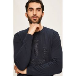 Trussardi Jeans - Bluza. Niebieskie bluzy męskie Trussardi Jeans, s, z aplikacjami, z jeansu, z okrągłym kołnierzem, bez rękawów, bez kaptura. Za 339,90 zł.