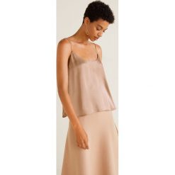 Mango - Top Soft. Różowe topy damskie marki Mango, l, z satyny, z okrągłym kołnierzem. W wyprzedaży za 69,90 zł.