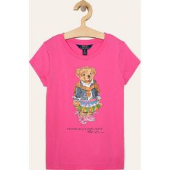 Polo Ralph Lauren - T-shirt dziecięcy 134-176 cm. Różowe bluzki dziewczęce Polo Ralph Lauren, z nadrukiem, z bawełny, z okrągłym kołnierzem, z krótkim rękawem, krótkie, bez kaptura. Za 179,90 zł.