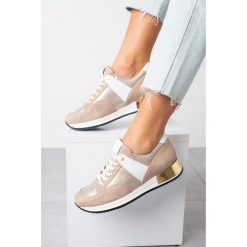 Beżowe sneakersy kati buty sportowe sznurowane 7003. Brązowe buty sportowe damskie Kati, ze skóry. Za 298,99 zł.