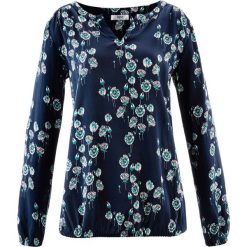 Bluzka oversize z wiskozy, długi rękaw bonprix ciemnoniebieski z nadrukiem. Niebieskie koszulki damskie bonprix, z nadrukiem, z wiskozy, bez kołnierzyka, z długim rękawem. Za 64,99 zł.
