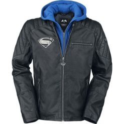 Superman Logo Kurtka skórzana czarny/niebieski. Niebieskie kurtki męskie marki Superman, l, z aplikacjami. Za 599,90 zł.