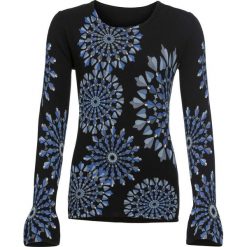 Sweter wzorzysty, długi rękaw bonprix czarny wzorzysty. Czarne swetry damskie bonprix, bez wzorów, z długim rękawem, długie, bez kaptura. Za 79,99 zł.