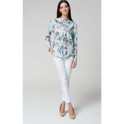 Bluzki, topy, tuniki: Niebieska Elegancka Koszulowa Bluzka z Falbanką