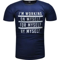 Koszulka męska t-shirt z nadrukiem granatowy Recea. Niebieskie koszulki męskie Recea, xl, z nadrukiem, z bawełny, bez kołnierzyka, bez rękawów. Za 19,99 zł.