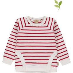 Bluza w kolorze biało-czerwonym. Czerwone bluzy niemowlęce Mother Nature & Me, w paski, z bawełny, bez rękawów, bez kaptura. W wyprzedaży za 62,95 zł.