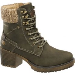 Trapery damskie Dockers khaki. Brązowe botki damskie na obcasie DOCKERS, z materiału, na sznurówki. Za 239,90 zł.