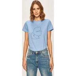 Karl Lagerfeld - T-shirt. Białe bluzki damskie KARL LAGERFELD, s, z aplikacjami, z bawełny, z okrągłym kołnierzem. Za 399,90 zł.