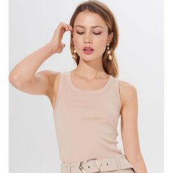 Top z bawełny organicznej Eco Aware - Beżowy. Brązowe topy damskie Mohito, s, bez wzorów, z bawełny, bez kołnierzyka. Za 19,99 zł.