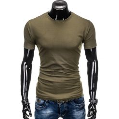 T-shirty męskie: T-SHIRT MĘSKI BEZ NADRUKU S884 – KHAKI
