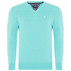 Sweter w kolorze miętowym. Niebieskie swetry męskie Denim Culture, s, z haftami, z bawełny, bez kołnierzyka, bez kaptura. W wyprzedaży za 114,95 zł.