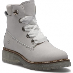 Trapery TAMARIS - 1-26726-31 White 100. Białe trapery damskie Tamaris, z wełny, bez obcasa, bez zapięcia. W wyprzedaży za 259,00 zł.