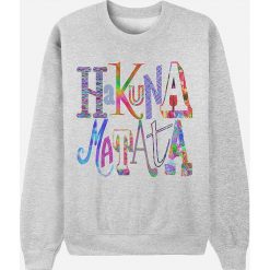 Bluza "Hakuna Matata" w kolorze jasnoszarym. Szare bluzy damskie Wooop, m, z nadrukiem, bez rękawów, bez kaptura. W wyprzedaży za 87,95 zł.