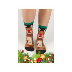 Świąteczne skarpetki z reniferem. Szare skarpetki damskie marki Candysox.pl. Za 30,00 zł.
