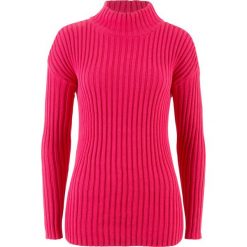 Sweter bawełniany ze stójką bonprix różowy hibiskus. Czerwone swetry klasyczne damskie bonprix, z bawełny, ze stójką. Za 69,99 zł.